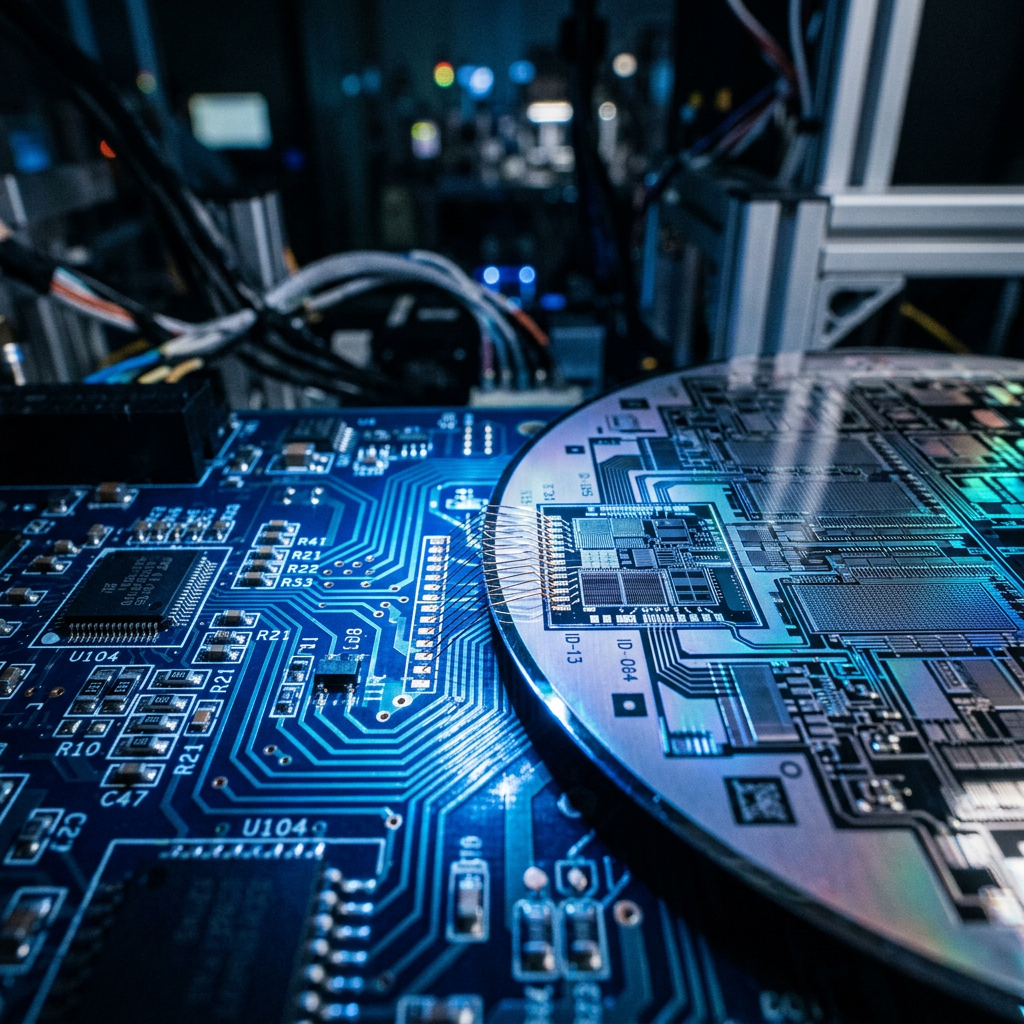 Semiconductor wafer connected to complex circuit board with wires