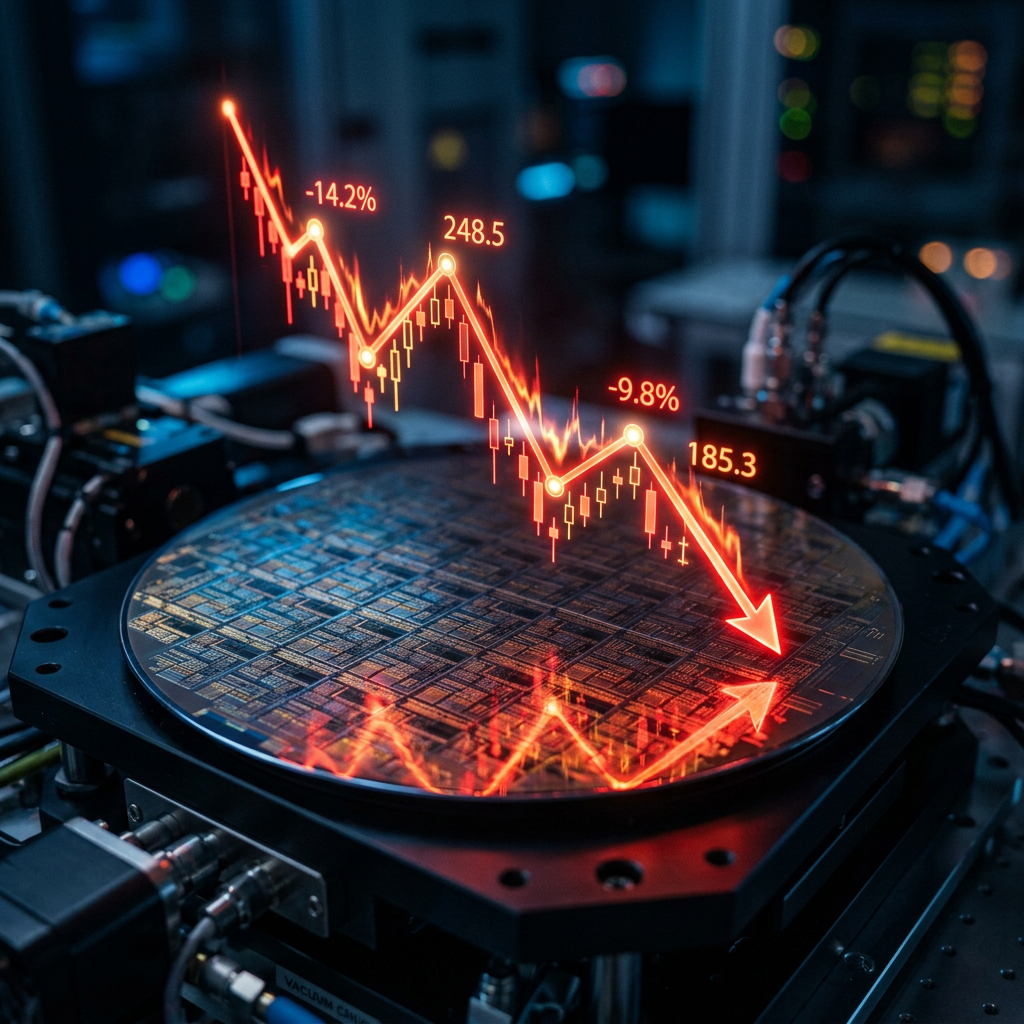 Semiconductor wafer with digital graph indicating decreasing values and percentages