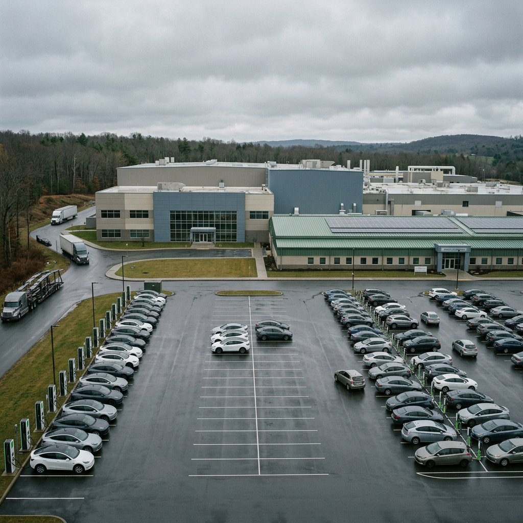 Industrial facility and parking lot with electric vehicle charging stations