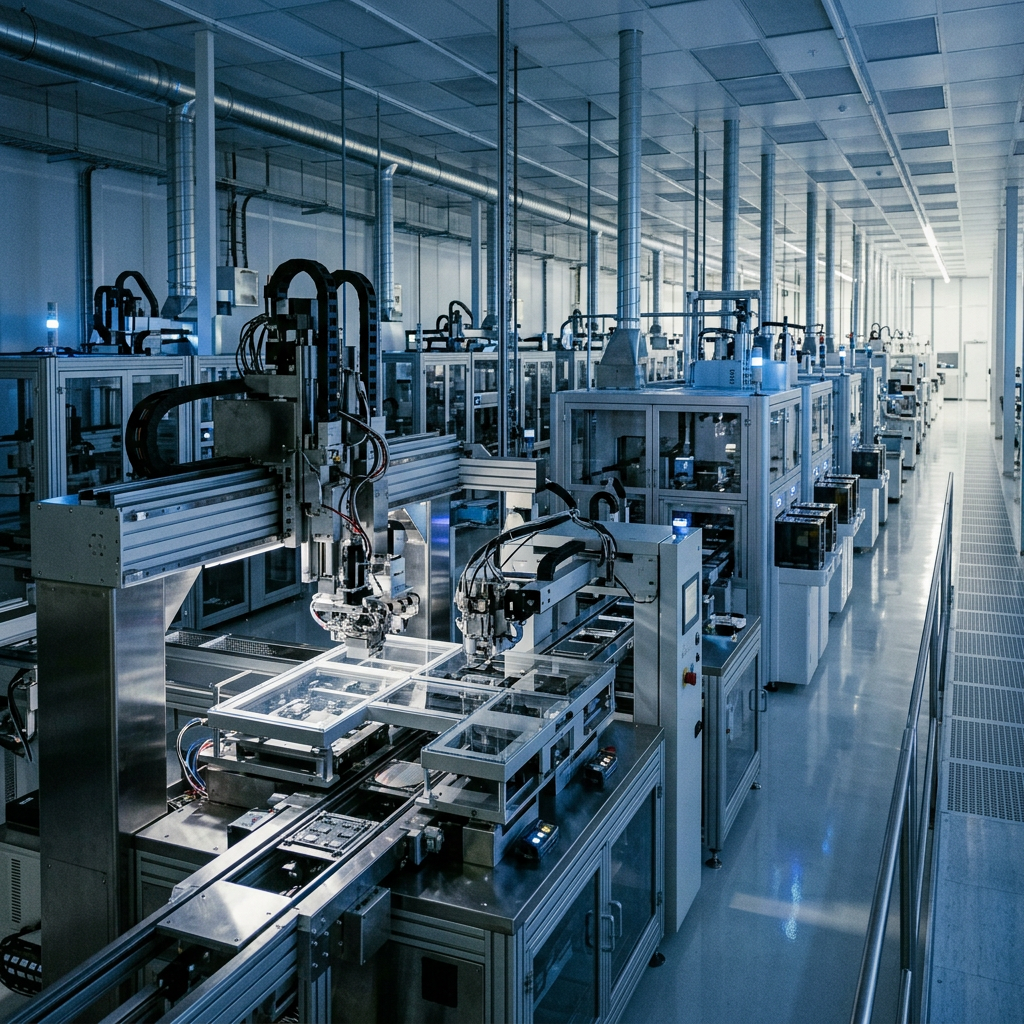 Automated robotic machinery in a clean electronics manufacturing facility